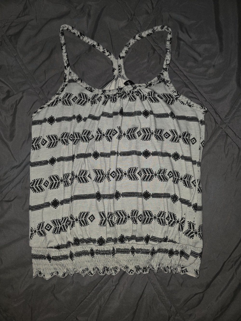 Black & Gray Aztec Print Braided Top